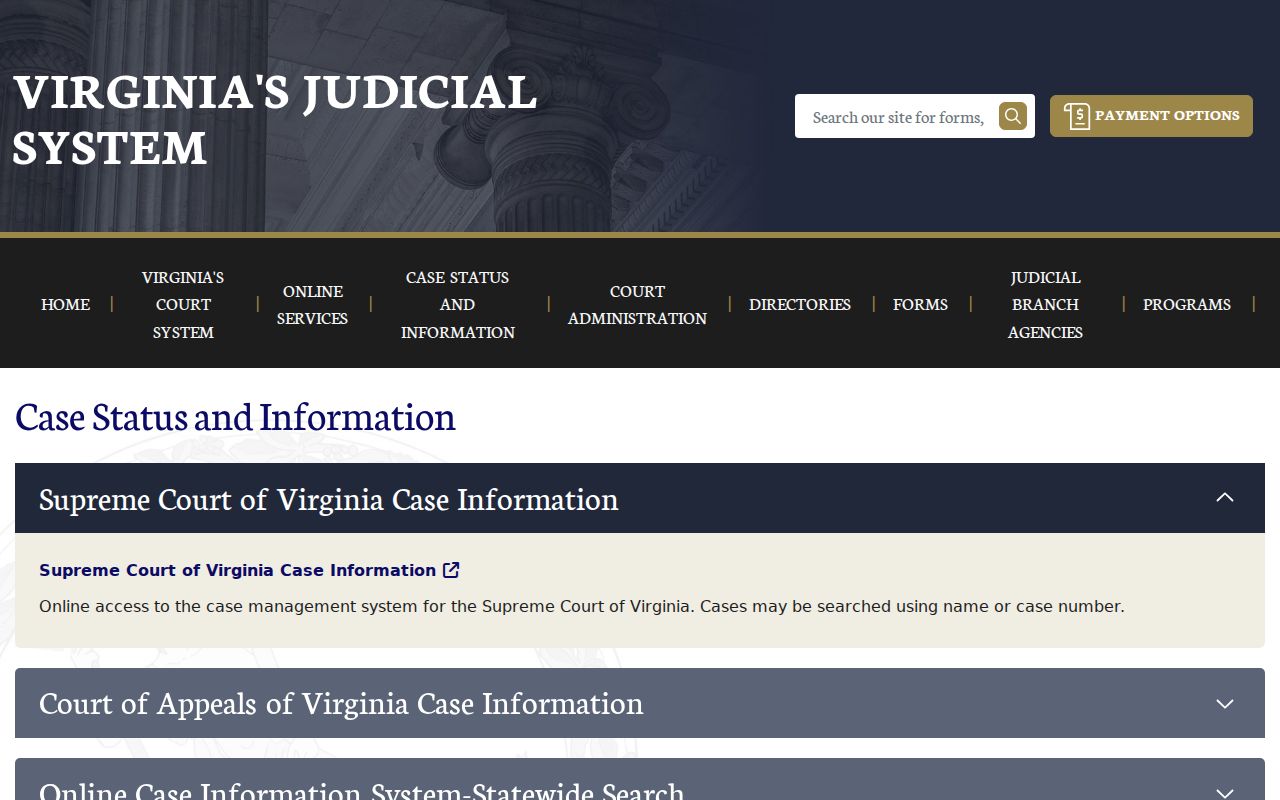 Brambleton resident lookup Virginia Online Case Information court search landing screen