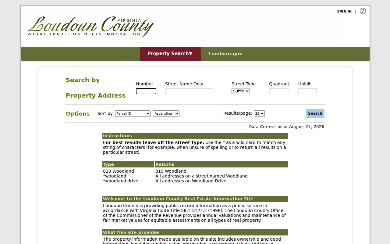 Brambleton street directory property address search fields